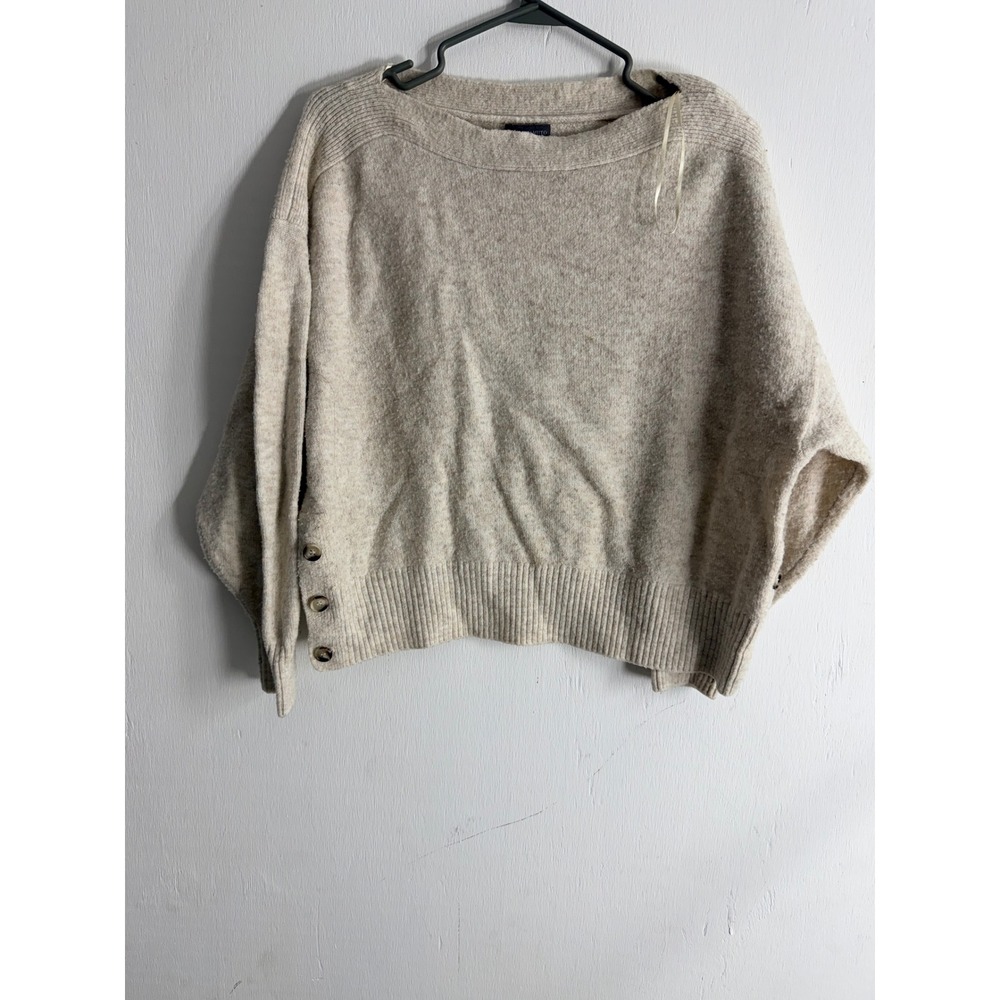 Vince Camuto Beige Heather Boat Neck Button Side Batwing Sweater Medium